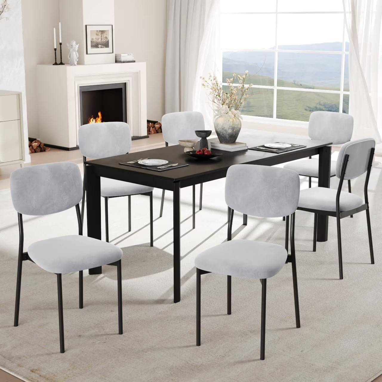 Upholstered Dining Chairs Set of 6, Stackable Modern Dining Room Chairs, Kitchen Chairs w/Soft Velvet Backrest & Sturdy Metal Legs