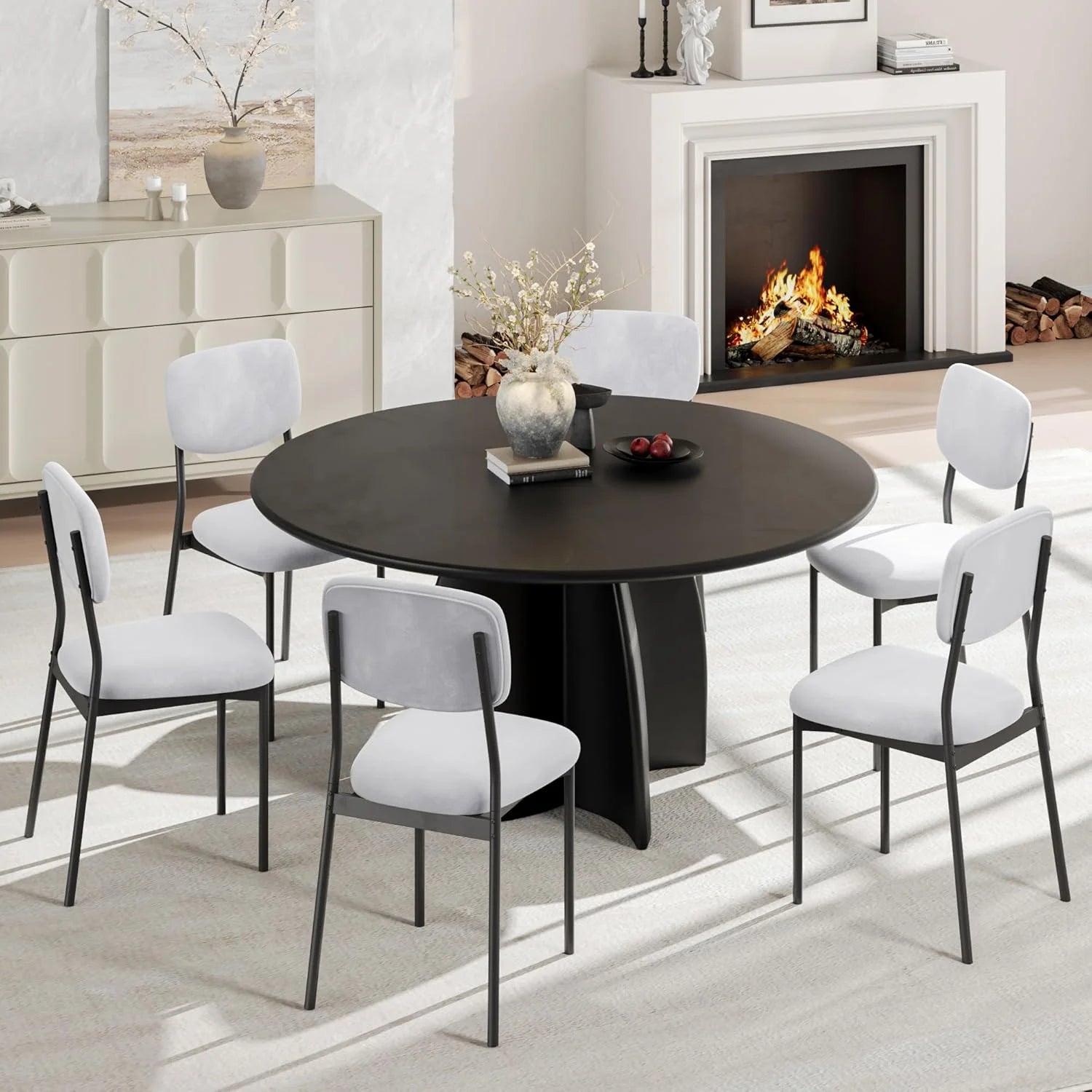 Upholstered Dining Chairs Set of 6, Stackable Modern Dining Room Chairs, Kitchen Chairs w/Soft Velvet Backrest & Sturdy Metal Legs