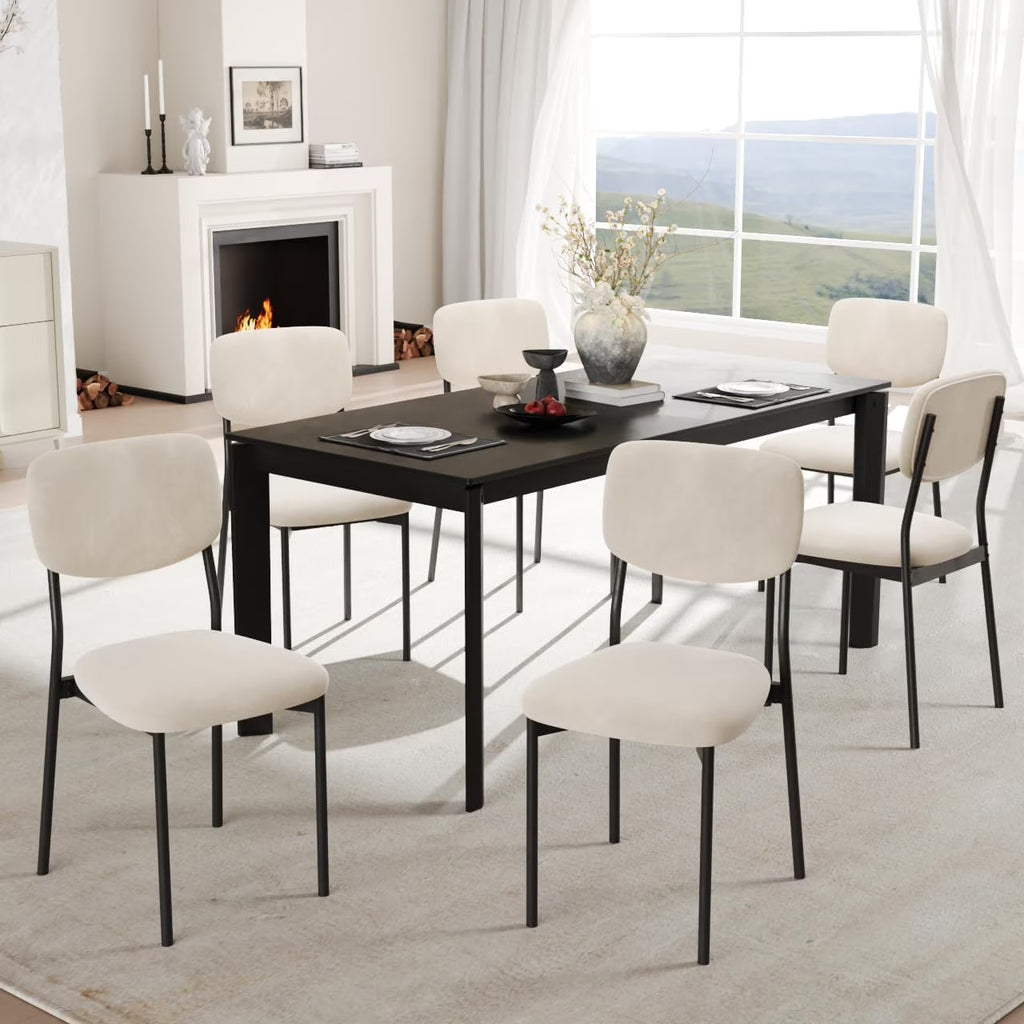 Upholstered Dining Chairs Set of 6, Stackable Modern Dining Room Chairs, Kitchen Chairs w/Soft Velvet Backrest & Sturdy Metal Legs