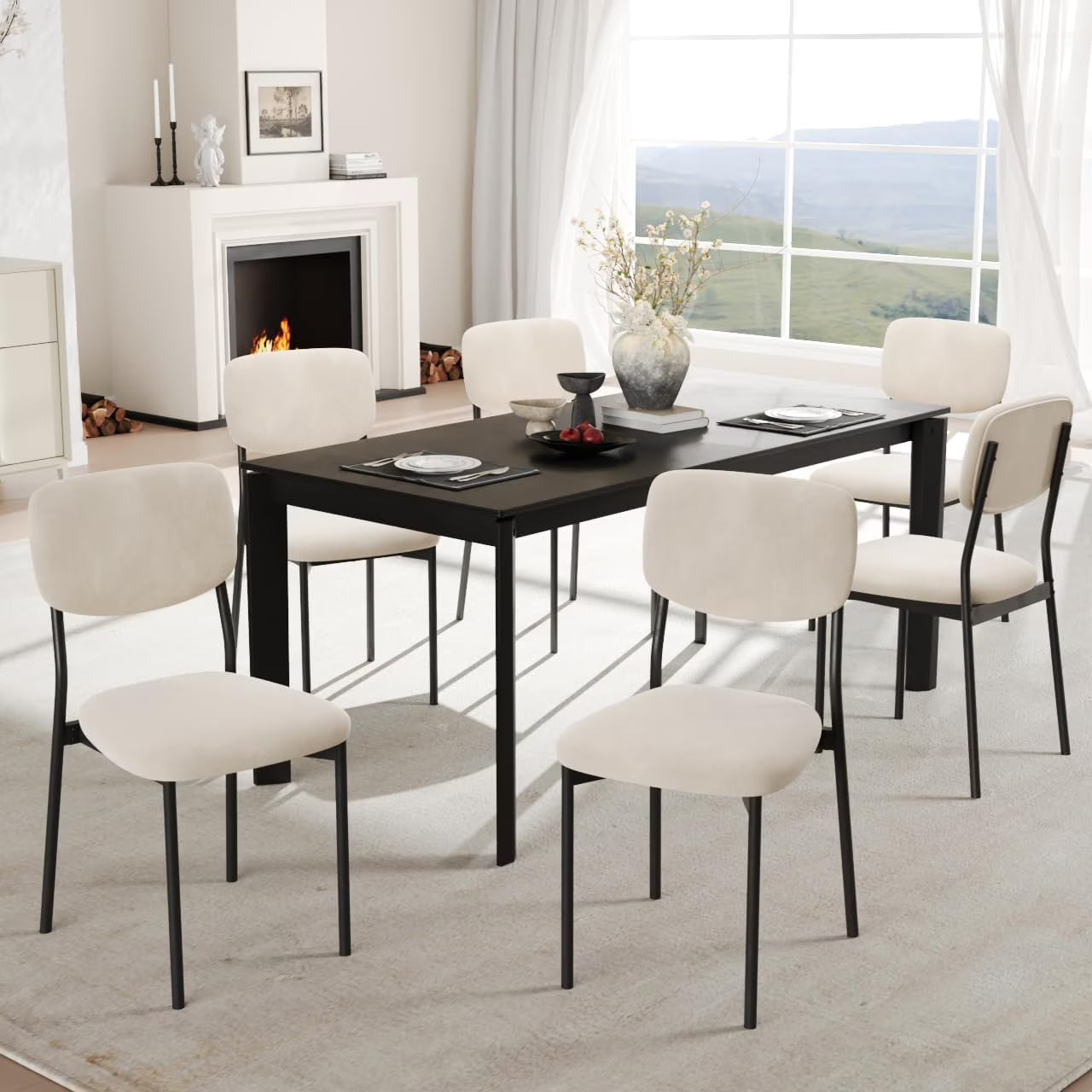 Upholstered Dining Chairs Set of 6, Stackable Modern Dining Room Chairs, Kitchen Chairs w/Soft Velvet Backrest & Sturdy Metal Legs