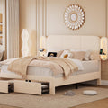 Upholstered Bed Frame with 2 Storage Drawers and Side-Shelf Headboard, Velvet Bed Frame with LED Lights