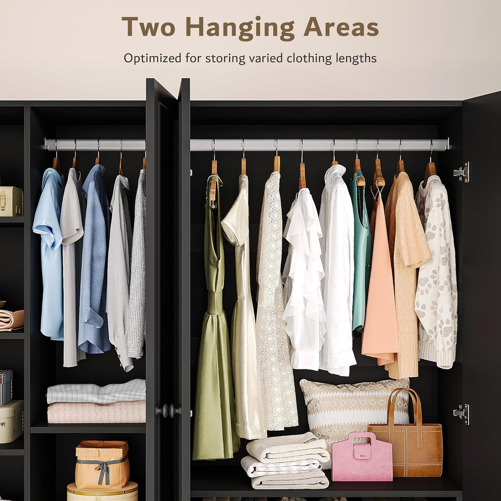 iPormis 4-door wardrobe closet with 2 drawers, featuring a spacious design and modern finish for stylish storage solutions.