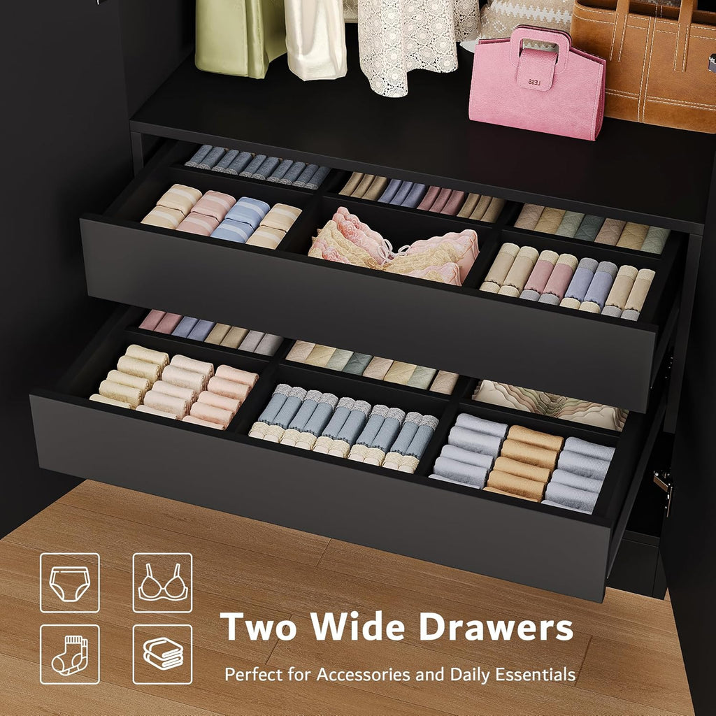 iPormis 4 doors armoire wardrobe closet with 2 drawers, featuring a spacious design and modern style for organizing clothes.