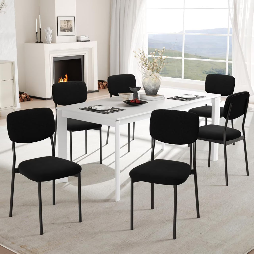 Upholstered Dining Chairs Set of 6, Stackable Modern Dining Room Chairs, Kitchen Chairs w/Soft Velvet Backrest & Sturdy Metal Legs