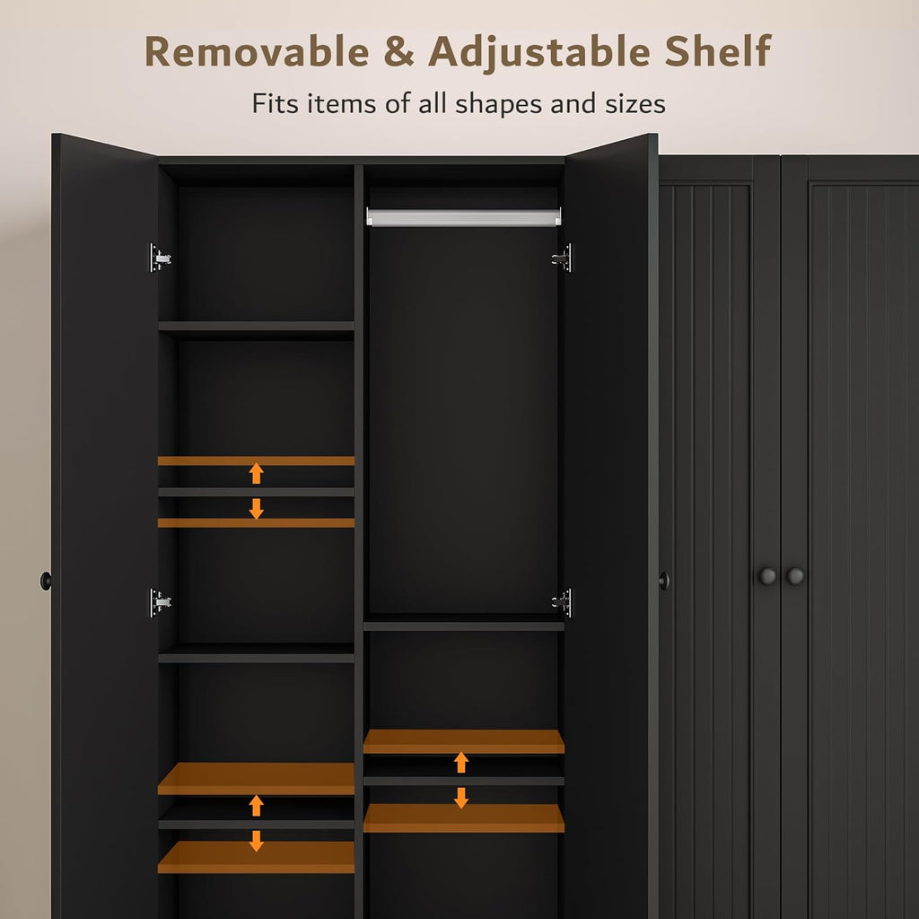 iPormis 4 doors armoire wardrobe closet with 2 drawers, showcasing a large, modern design in a stylish room setting.