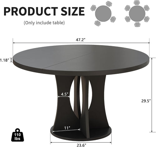 iPormis 47 Inch Round Dining Table for 4-6 People, Wooden Dining Room Table with Pedestal Base, Modern Kitchen Table for Small Spaces, Black, Table Only