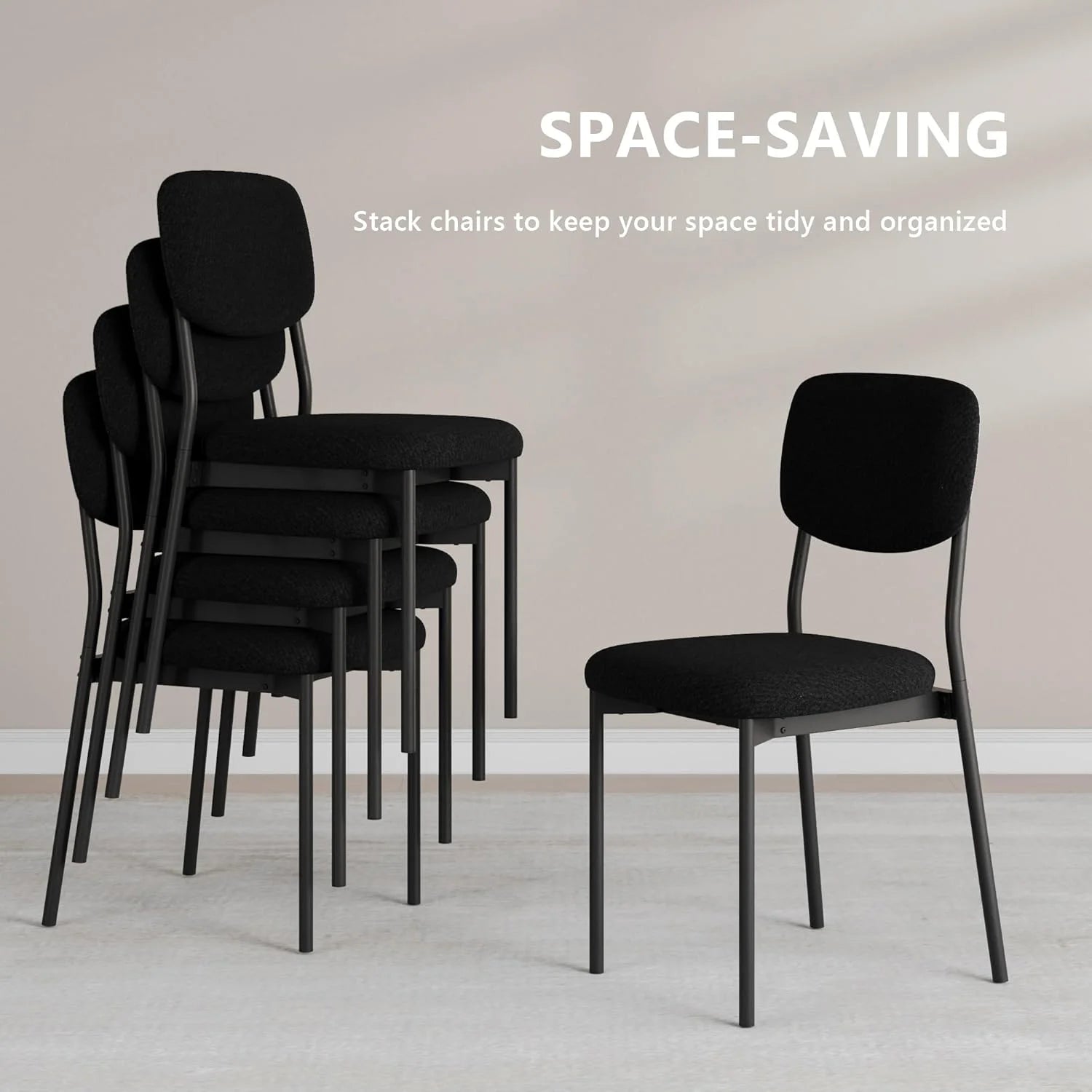 Upholstered Dining Chairs Set of 6, Stackable Modern Dining Room Chairs, Kitchen Chairs w/Soft Velvet Backrest & Sturdy Metal Legs