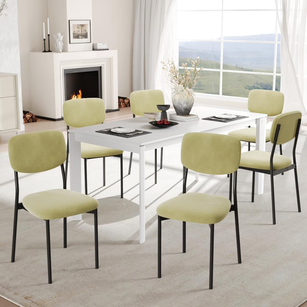 Upholstered Dining Chairs Set of 6, Stackable Modern Dining Room Chairs, Kitchen Chairs w/Soft Velvet Backrest & Sturdy Metal Legs