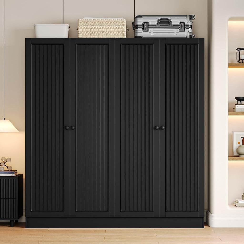 iPormis 4 doors armoire wardrobe closet in white with 2 drawers and large storage space, 63 inches tall.