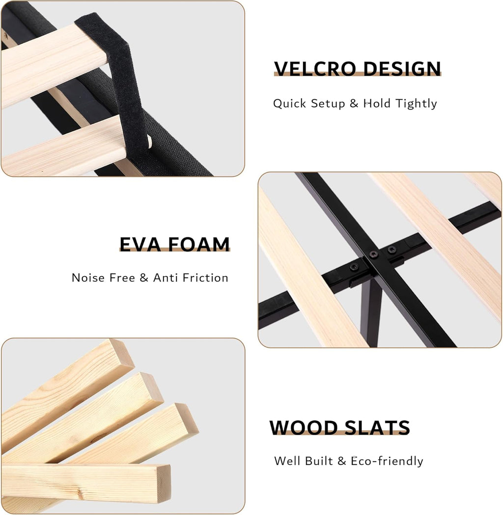 iPormis Queen Bed Frame with 16" Comfort Wingback & Charging Station, Upholstered Platform Bed with Button Tufted Storage Headboard, Solid Wood Slats Support, No Box Spring Needed, Dark Grey