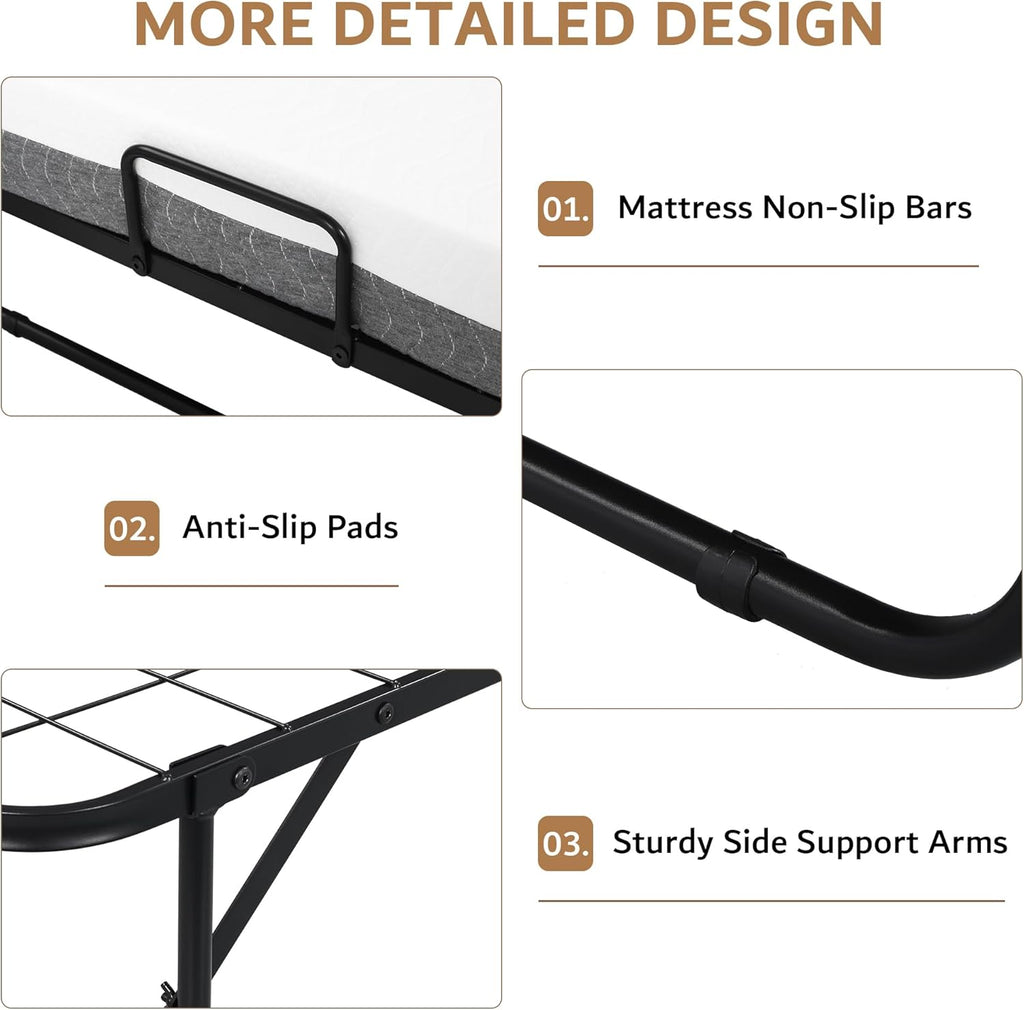 iPormis Folding Bed with Mattress, 76" x 38" Twin Foldable Bed with Side Pocket & Storage Shelf, Portable Rollaway Beds for Adults, Folded Up Beds w/Sturdy Metal Frame for Guest, Space Saving