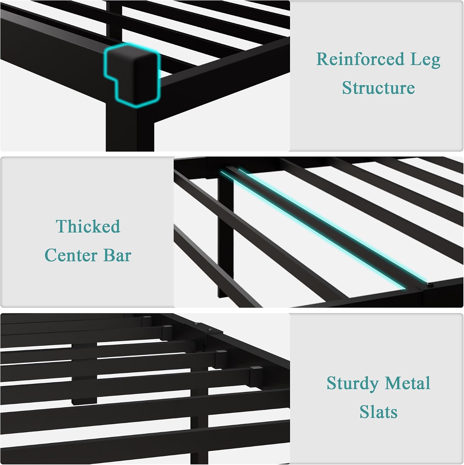 iPormis Twin Size Metal Bed Frame, Faux Leather Platform Bed Frame with Button Tufted Headboard, 12" Underbed Space, Steel Slats Support, Easy Assembly, No Box Spring Needed, Black
