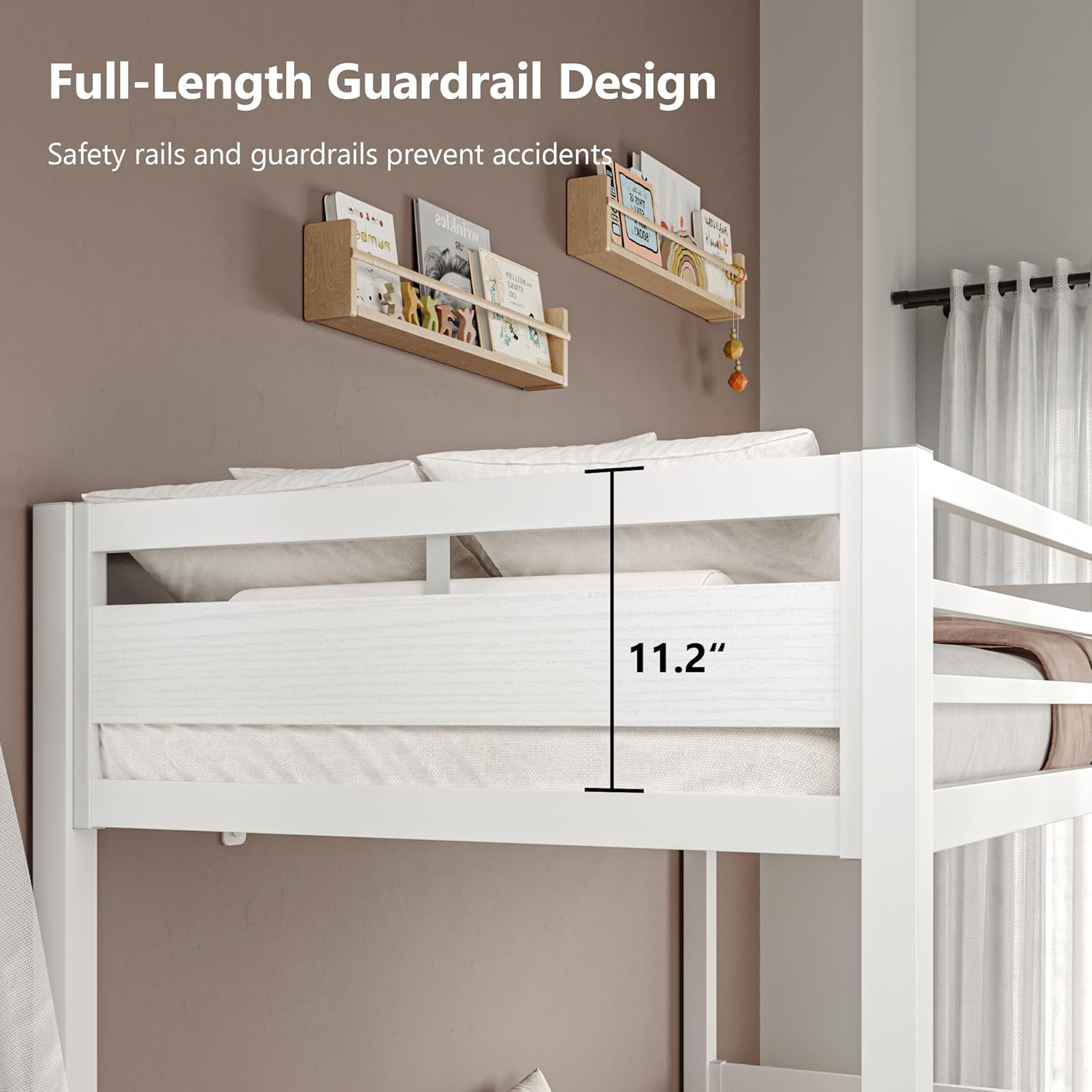 iPormis Metal Bunk Bed Twin Over Twin, Heavy Duty Bunk with High Guardrail and Safety Entrance Design, Under-Bed Storage Space, Easy Assembly, Noise Free, White