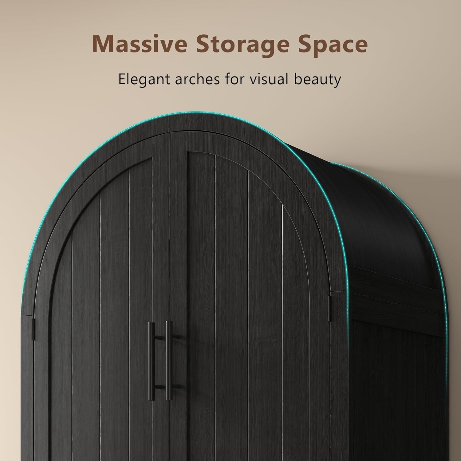 71" tall Ipromis arched cabinet with doors, farmhouse style, featuring 6-tier shelves and a drawer for kitchen storage.