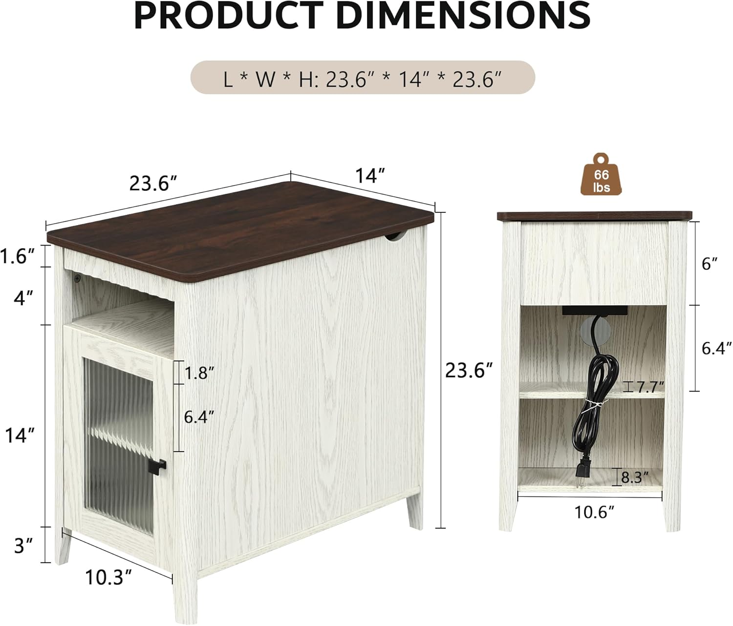 iPormis End Table with Charging Station, Narrow Side Table for Living Room, Farmhouse Night Stand with Storage Cabinet, Wood Bedside Table for Bedroom Small Space, White