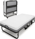 iPormis Folding Bed with Mattress, 76" x 38" Portable Foldable Bed with Side Pocket & Storage Shelf, Twin Rollaway Beds for Adults, Folded Up Beds w/Sturdy Metal Frame for Guestroom, Space Saving