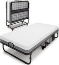 iPormis Folding Bed with Mattress, 76" x 38" Twin Foldable Bed with Side Pocket & Storage Shelf, Portable Rollaway Beds for Adults, Folded Up Beds w/Sturdy Metal Frame for Guest, Space Saving