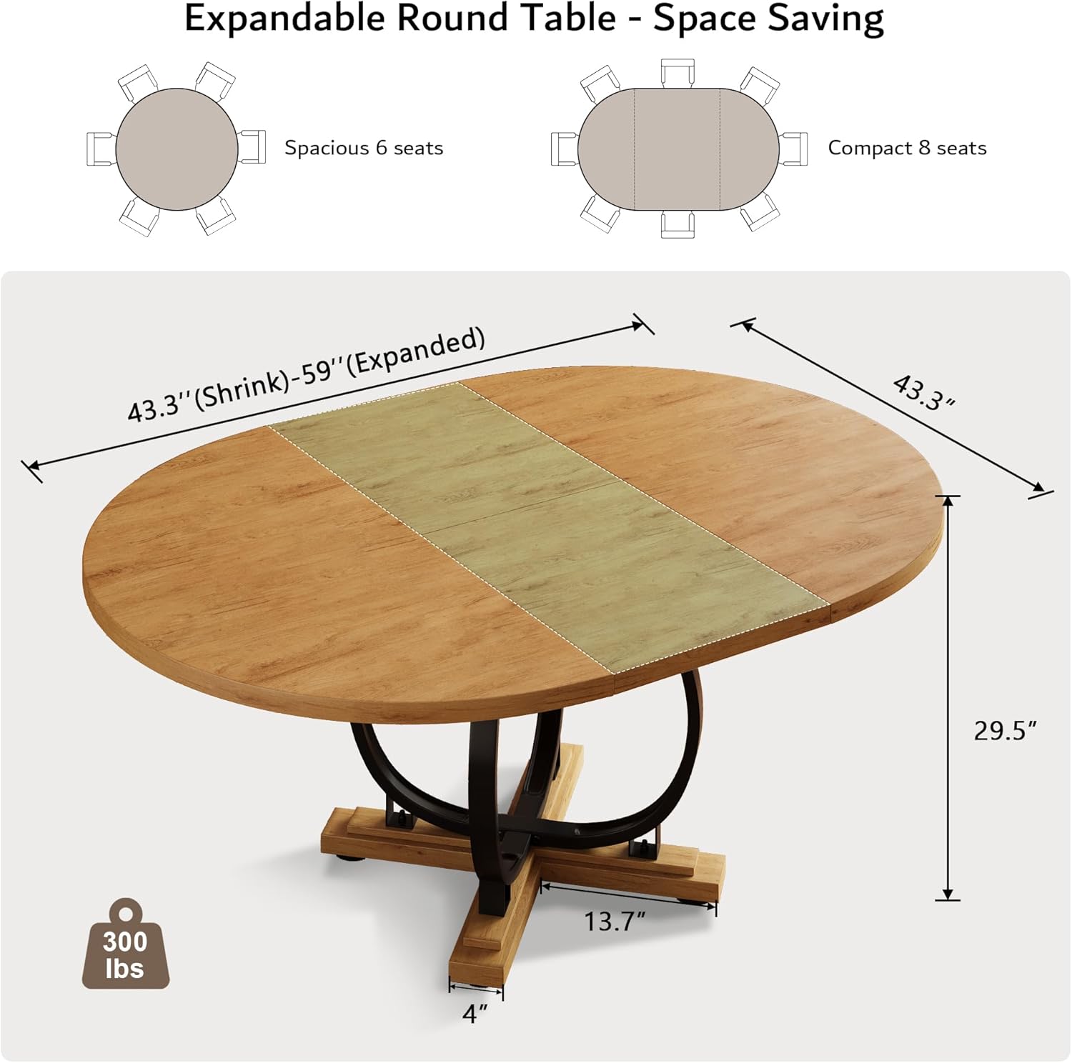 iPormis 59'' extendable round dining table by Passionate, set for 4 to 6 with a polished surface and elegant design.