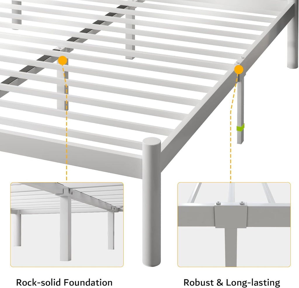 iPormis Queen Size Metal Platform Bed Frame with Modern Iron-Art Headboard/Heavy Duty Steel Slats Support/Under Bed Storage/No Box Spring Needed/Easy Assembly/Noise-Free/White