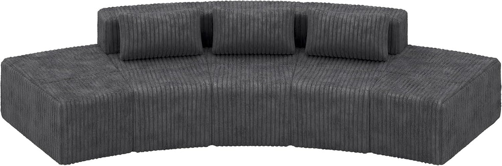 iPormis Boneless Sectional Couches for Living Room, Curved Cloud Couch with Upholstered Corduroy, Modular Sofa with Deep Seat, No Assembly Required, 3 Seats and 2 Ottomans, Dark Gray