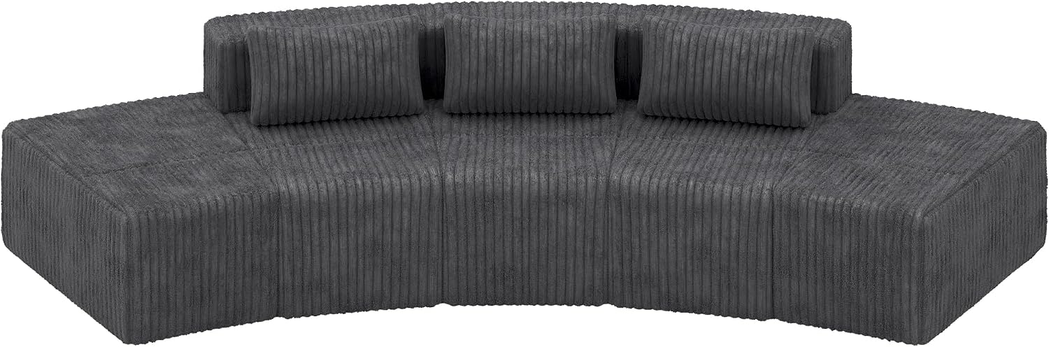 iPormis Boneless Sectional Couches for Living Room, Curved Cloud Couch with Upholstered Corduroy, Modular Sofa with Deep Seat, No Assembly Required, 3 Seats and 2 Ottomans, Dark Gray
