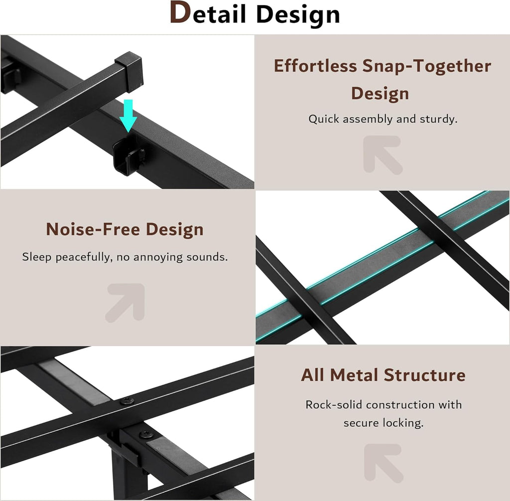 iPormis Metal Bed Frame Queen Size with Charging Station, Velvet Upholstered Headboard and Footboard, Heavy Duty Steel Support, 12" Under Bed Storage, No Box Spring Needed, Easy Assembly, Dark Grey