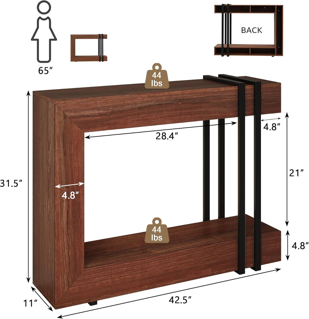 Ipromis 42.5-inch console table with two tiers, ideal for entryway or behind couch, showcasing a stylish wood finish.