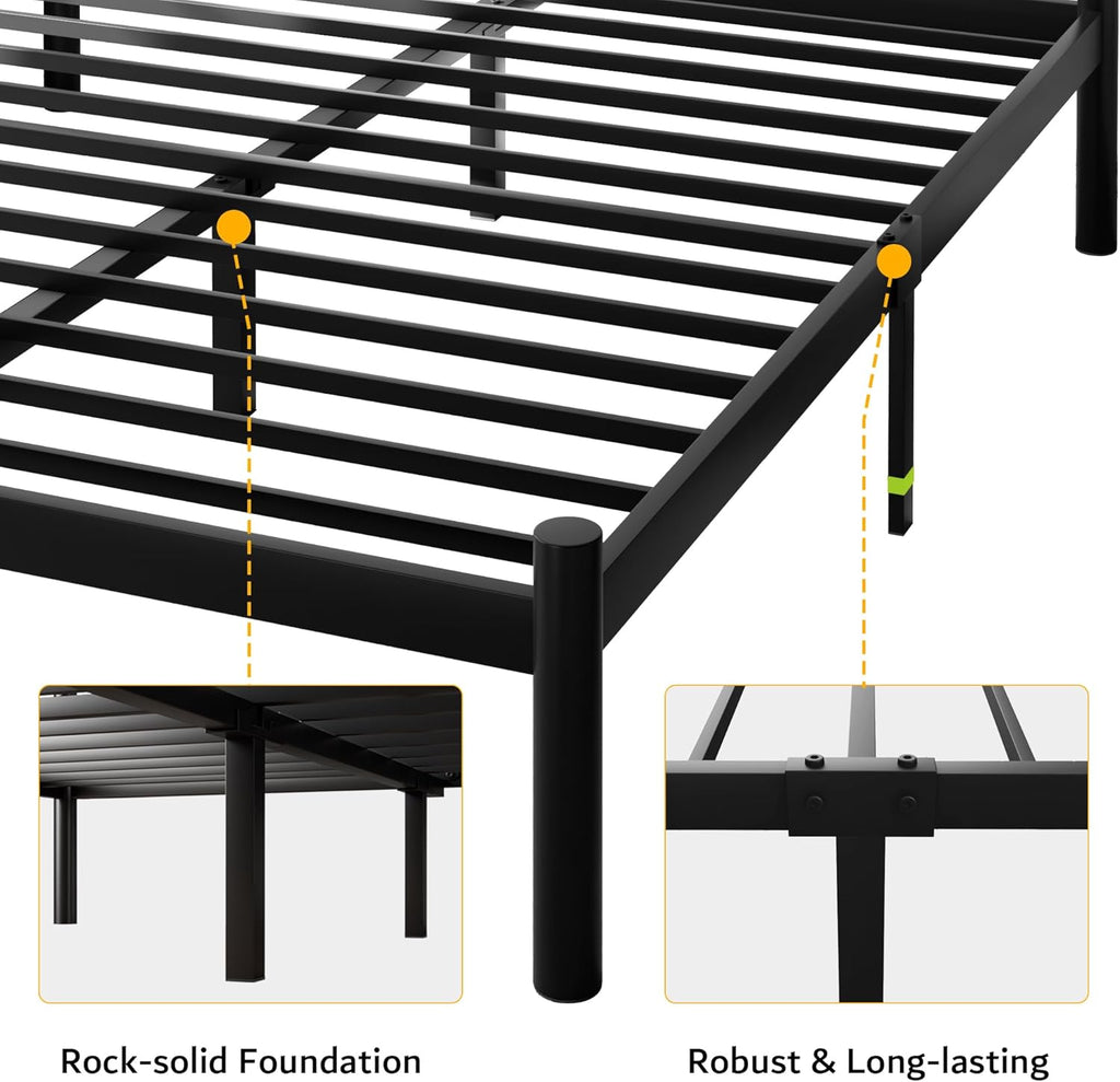 iPormis Queen Size Metal Platform Bed Frame with Modern Iron-Art Headboard/Heavy Duty Steel Slats Support/Under Bed Storage/No Box Spring Needed/Easy Assembly/Noise-Free/Black