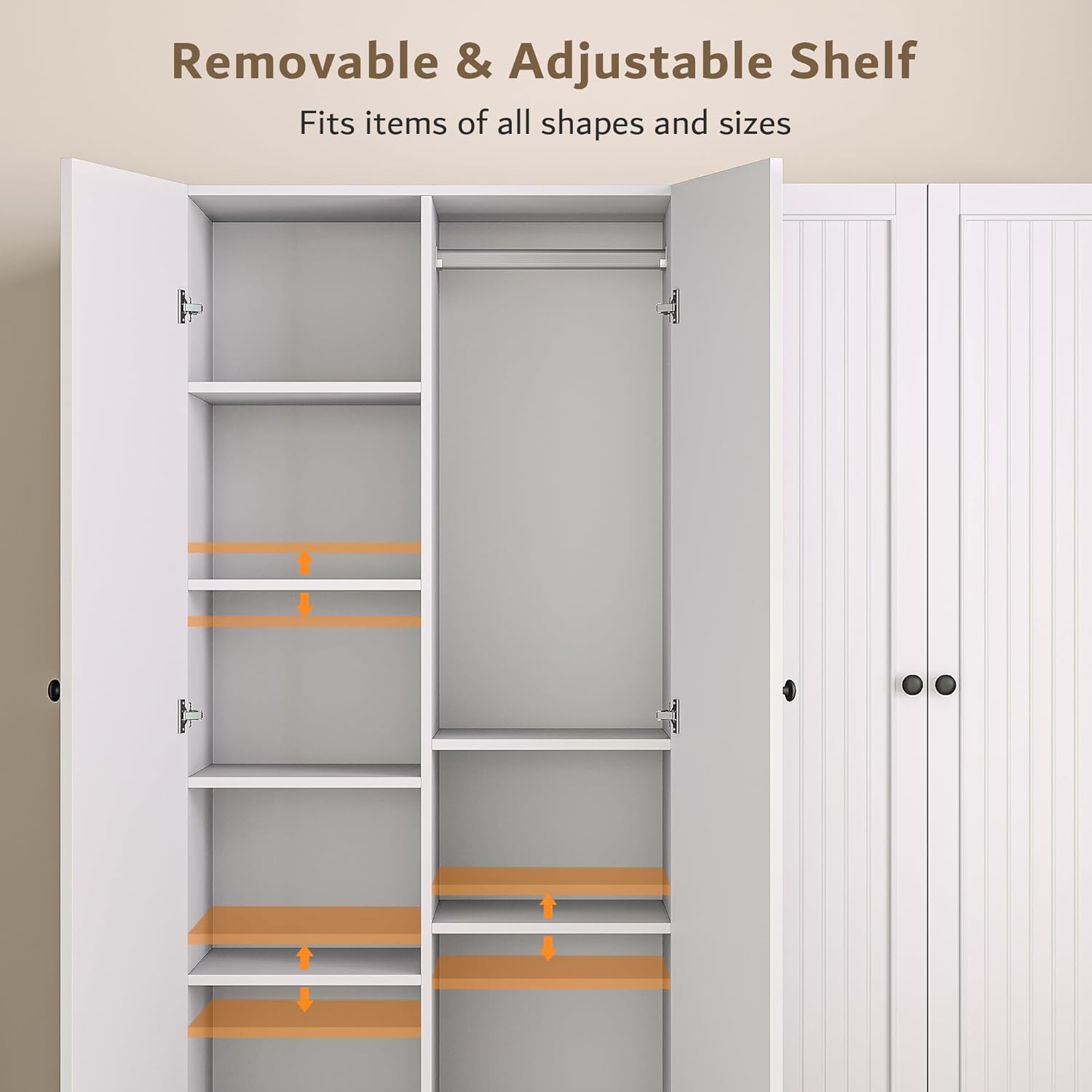 iPormis 4 doors armoire wardrobe closet with 2 drawers, showcasing a large, stylish design and ample storage space.