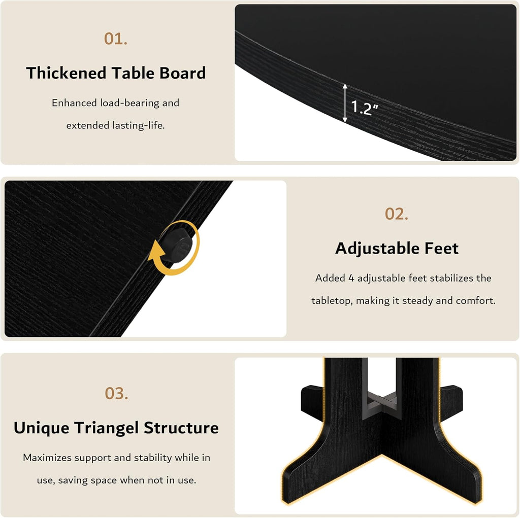 iPormis 59" extendable round dining table with wooden top and heavy-duty pedestal base for 4-6 people in a modern kitchen setting.