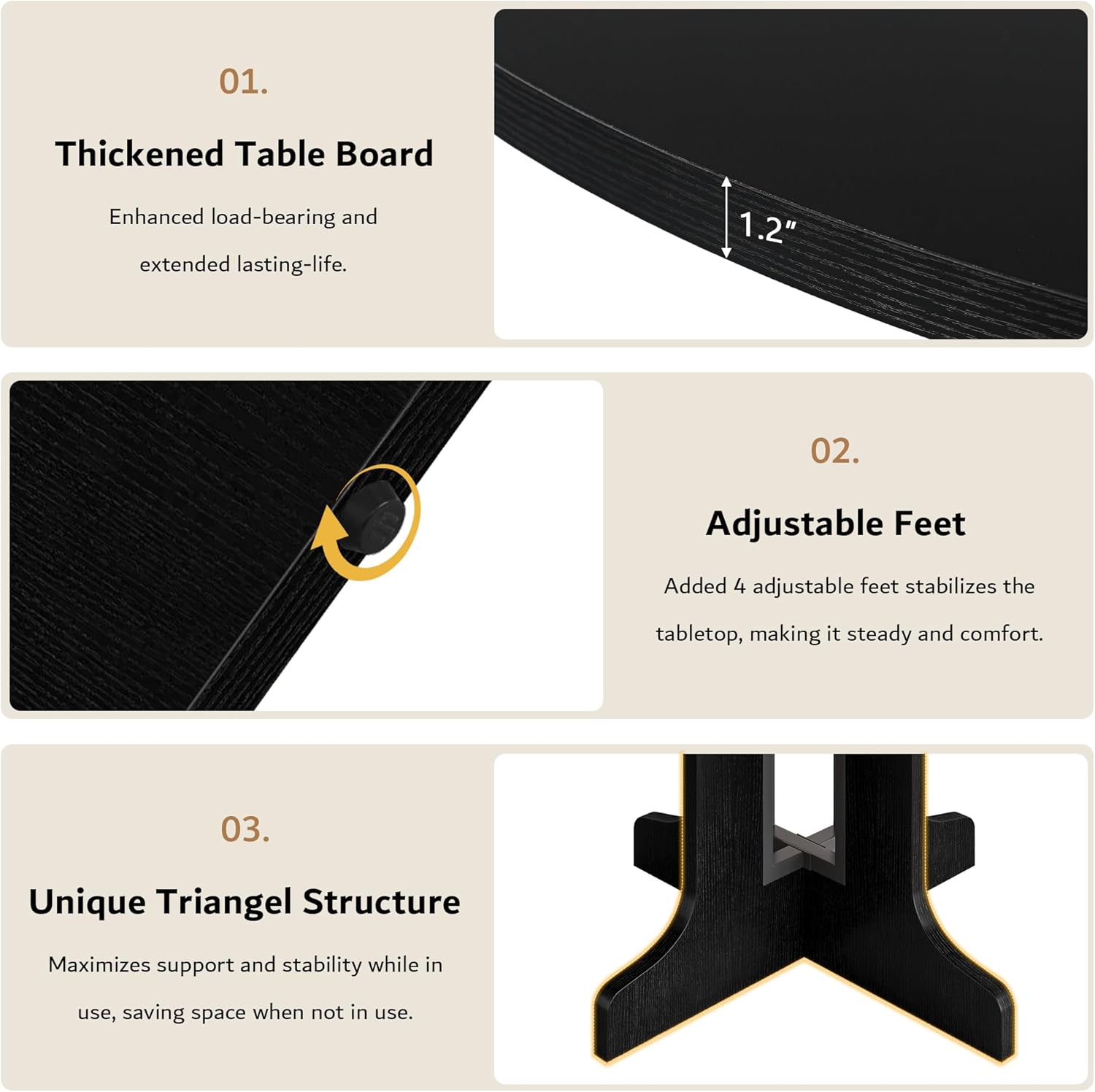 iPormis 59" extendable round dining table with wooden top and heavy-duty pedestal base for 4-6 people in a modern kitchen setting.