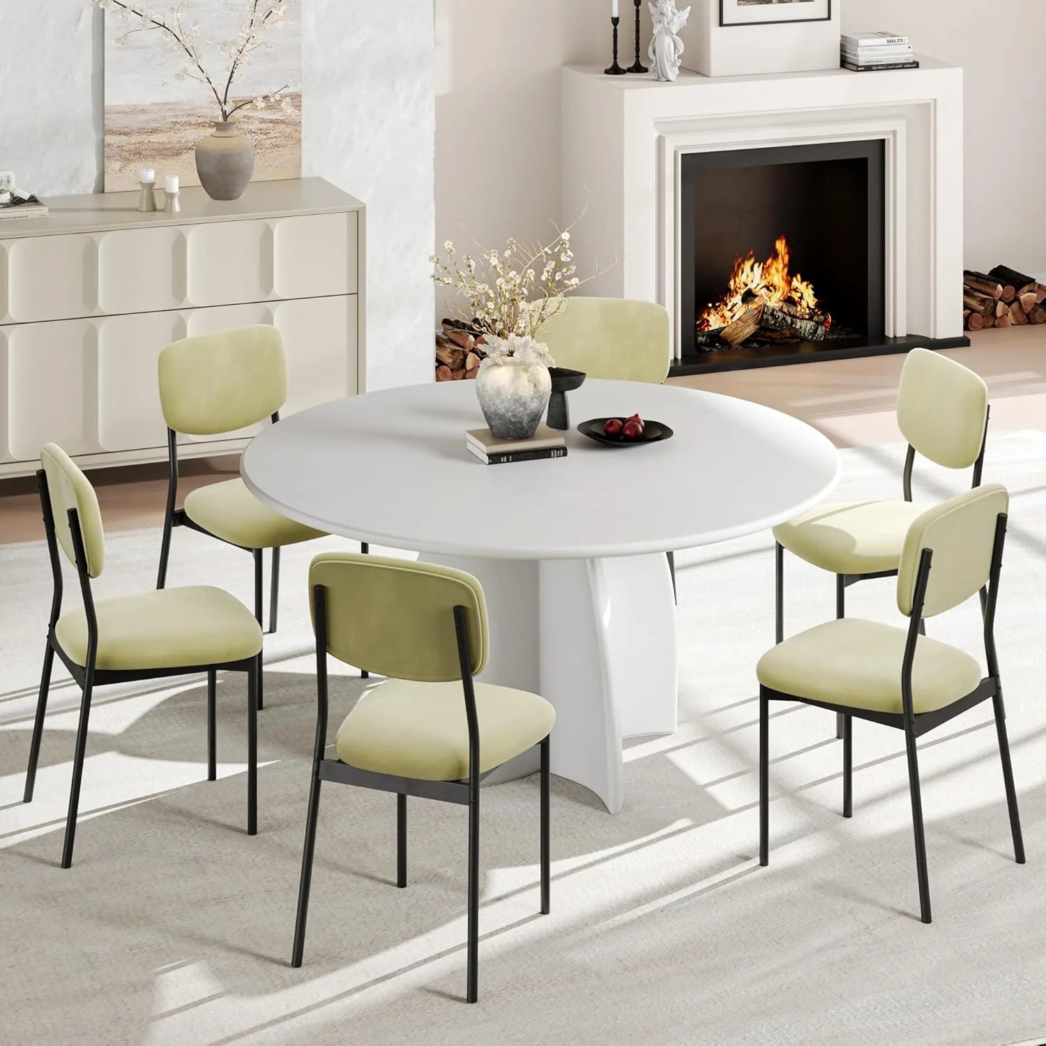 Upholstered Dining Chairs Set of 6, Stackable Modern Dining Room Chairs, Kitchen Chairs w/Soft Velvet Backrest & Sturdy Metal Legs