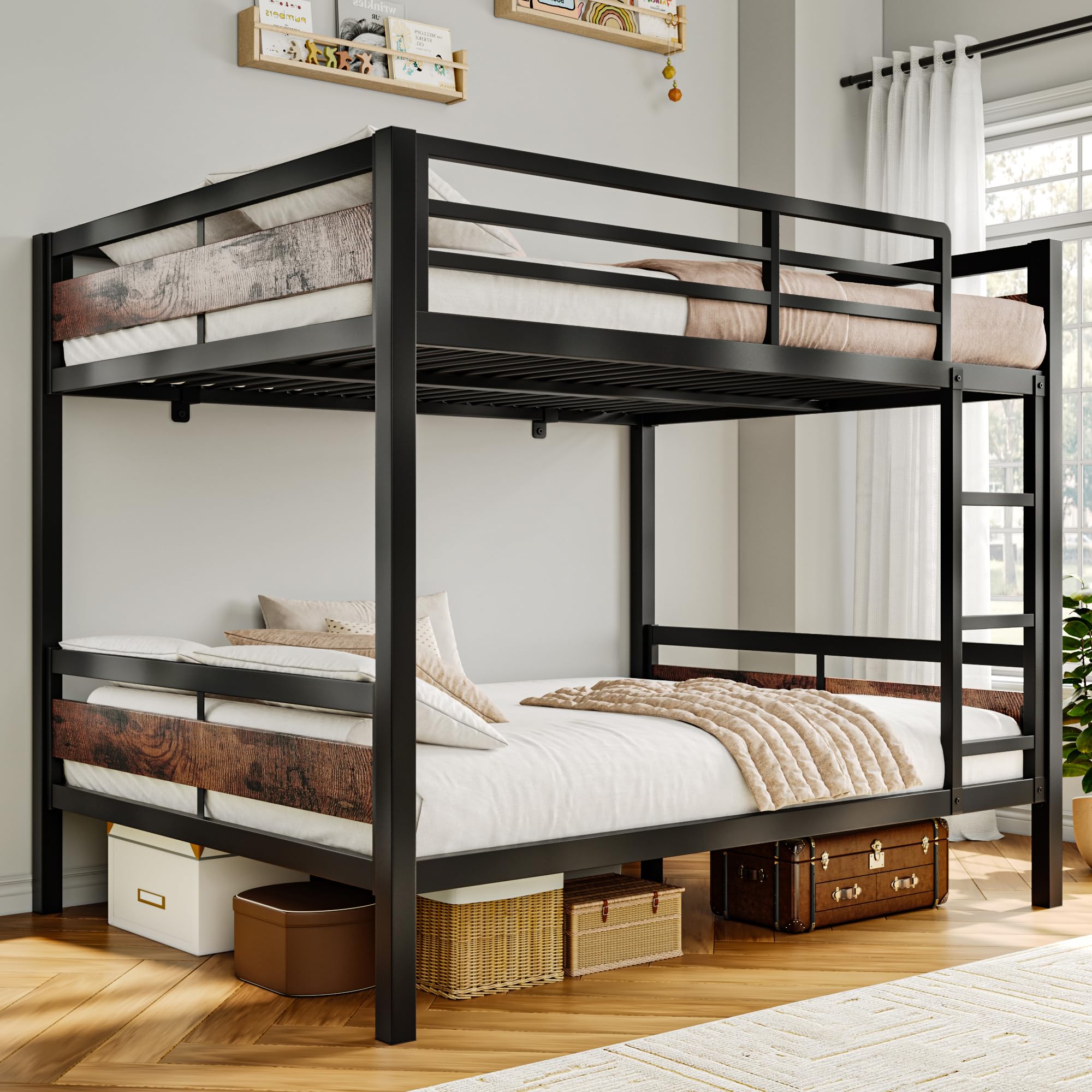 iPormis Metal Bunk Bed Full Over Full, Heavy Duty Bunk with High Guardrail and Safety Entrance Design, Under-Bed Storage Space, Easy Assembly, Noise Free, White
