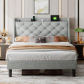 iPormis Queen Bed Frame with 16" Comfort Wingback & Charging Station,Upholstered Platform Bed with Button Tufted Storage Headboard, Solid Wood Slats Support, No Box Spring Needed, Black