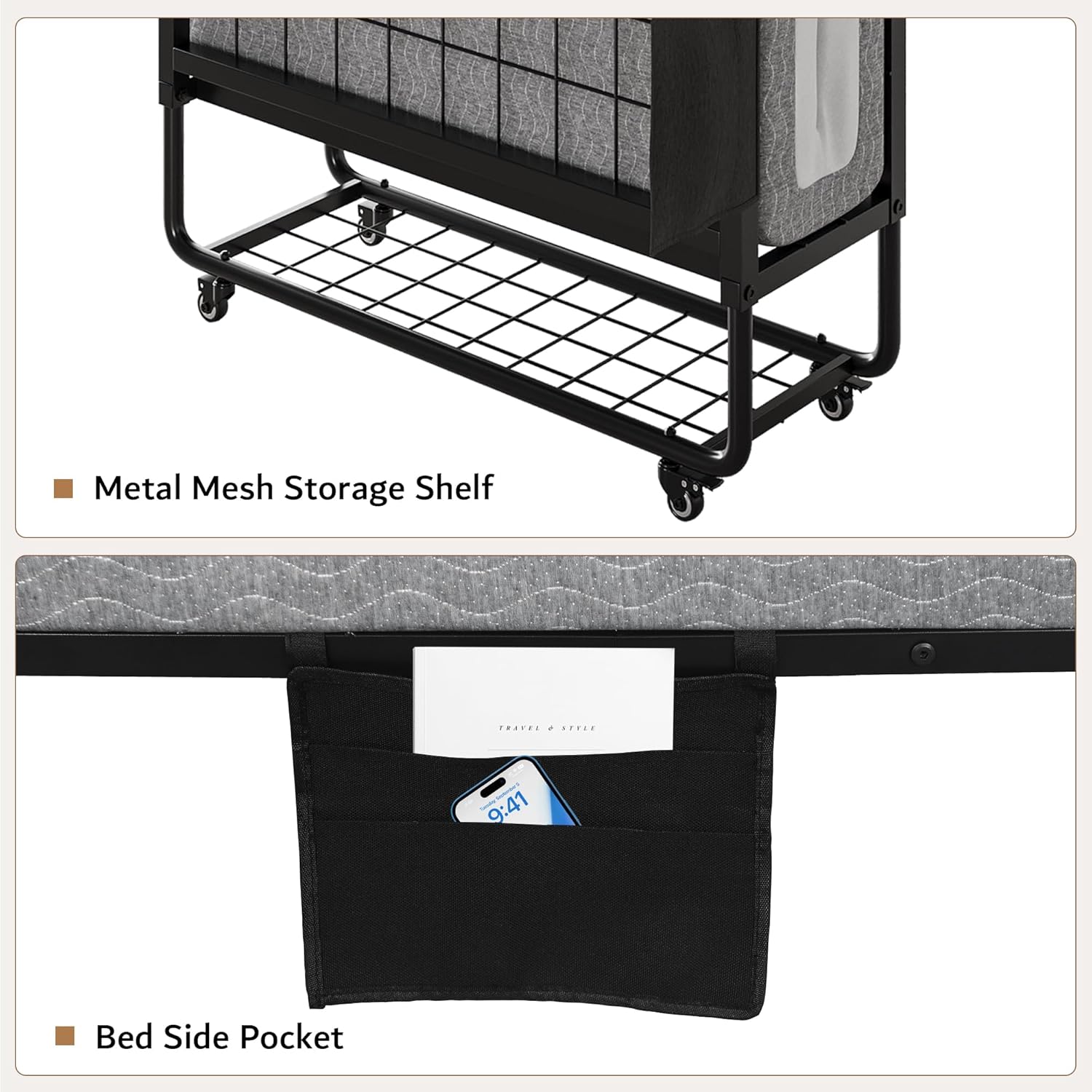 iPormis Folding Bed with Mattress, 76" x 38" Twin Foldable Bed with Side Pocket & Storage Shelf, Portable Rollaway Beds for Adults, Folded Up Beds w/Sturdy Metal Frame for Guest, Space Saving
