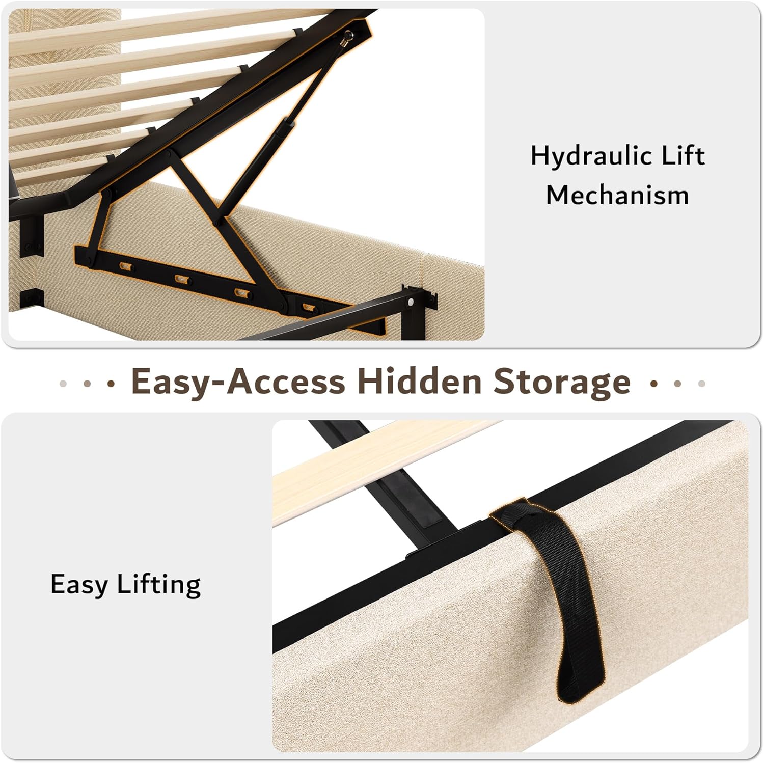 iPormis Full Size Lift up Storage Bed Frame with Wingback Headboard, Modern Linen Upholstered Platform Bedframe with Hydraulic Lifts, Sturdy Wood Slats, Easy Assembly, Beige