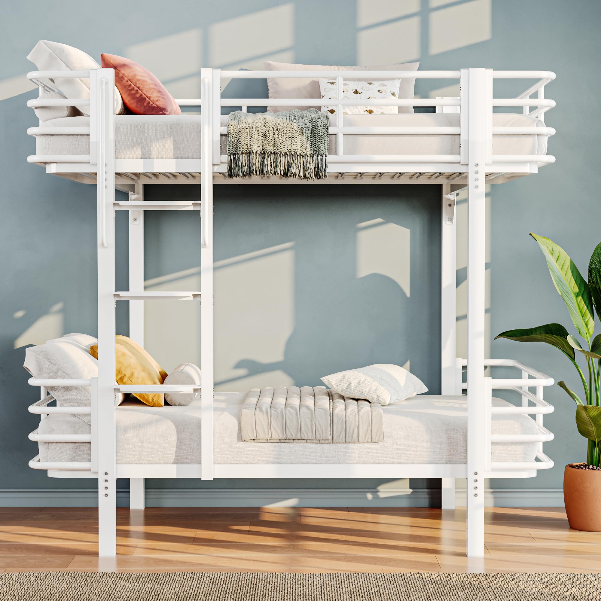 iPormis Metal Bunk Bed Twin Over Full, Heavy Duty Bunk with High Guardrail and Safety Entrance Design, Under-Bed Storage Space, Easy Assembly, Noise Free, Black