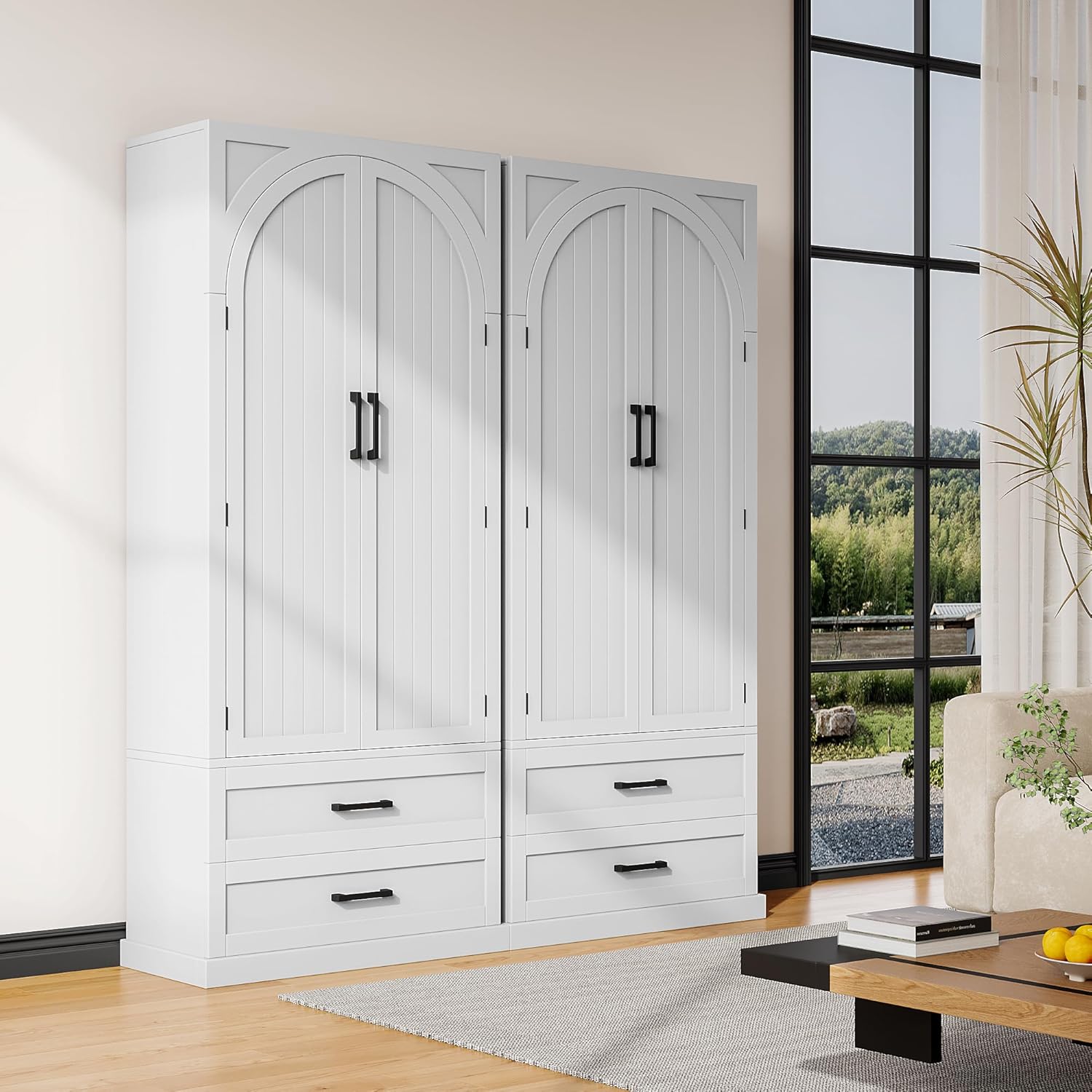 iPormis 71" Tall Kitchen Pantry Storage Cabinet w/Adjustable Shelf, Door Shelves & Large Drawers, Freestanding Kitchen Cupboard for Dining Room/Living Room, White