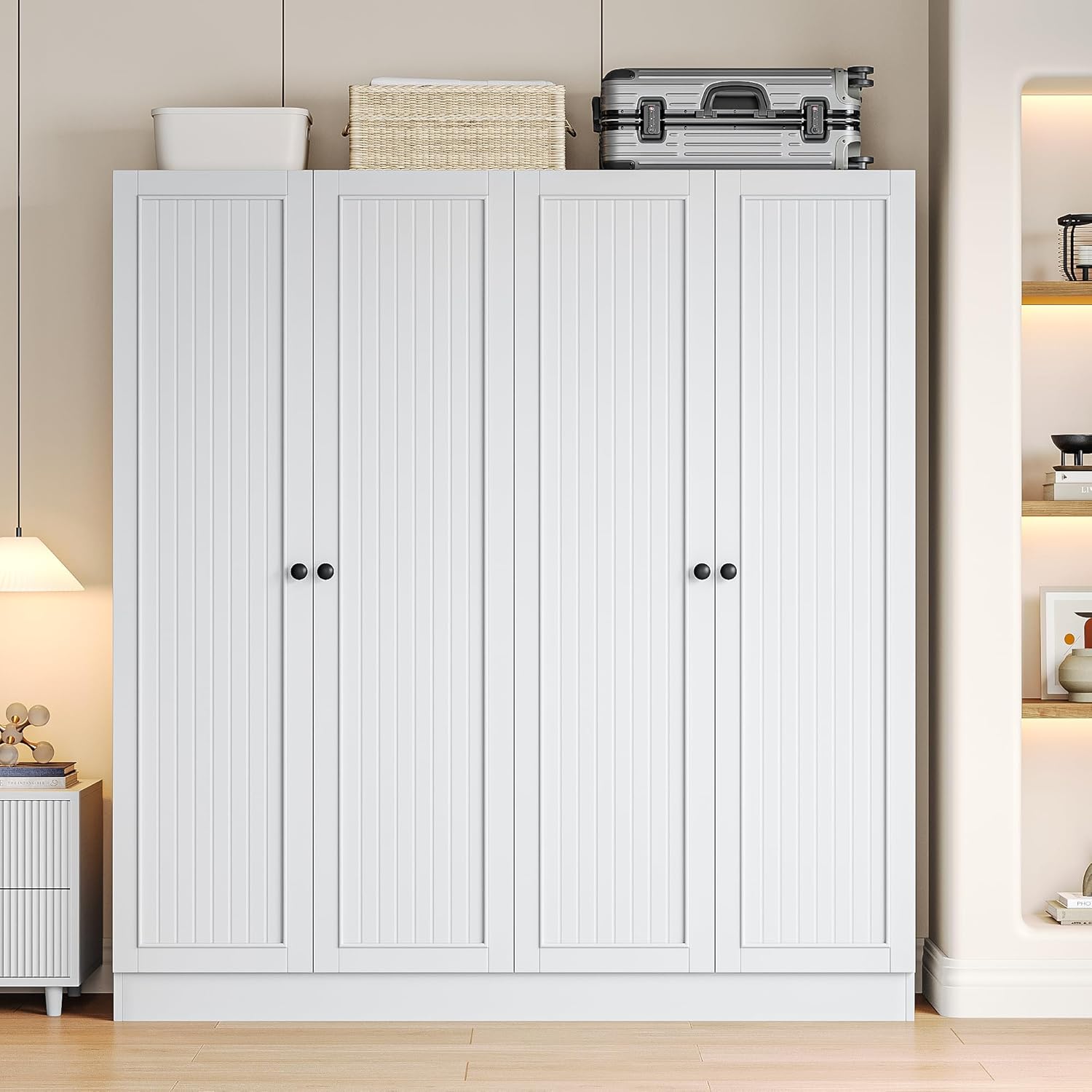 iPormis large 4-door armoire wardrobe closet with 2 drawers, showcasing a stylish design and ample storage space.