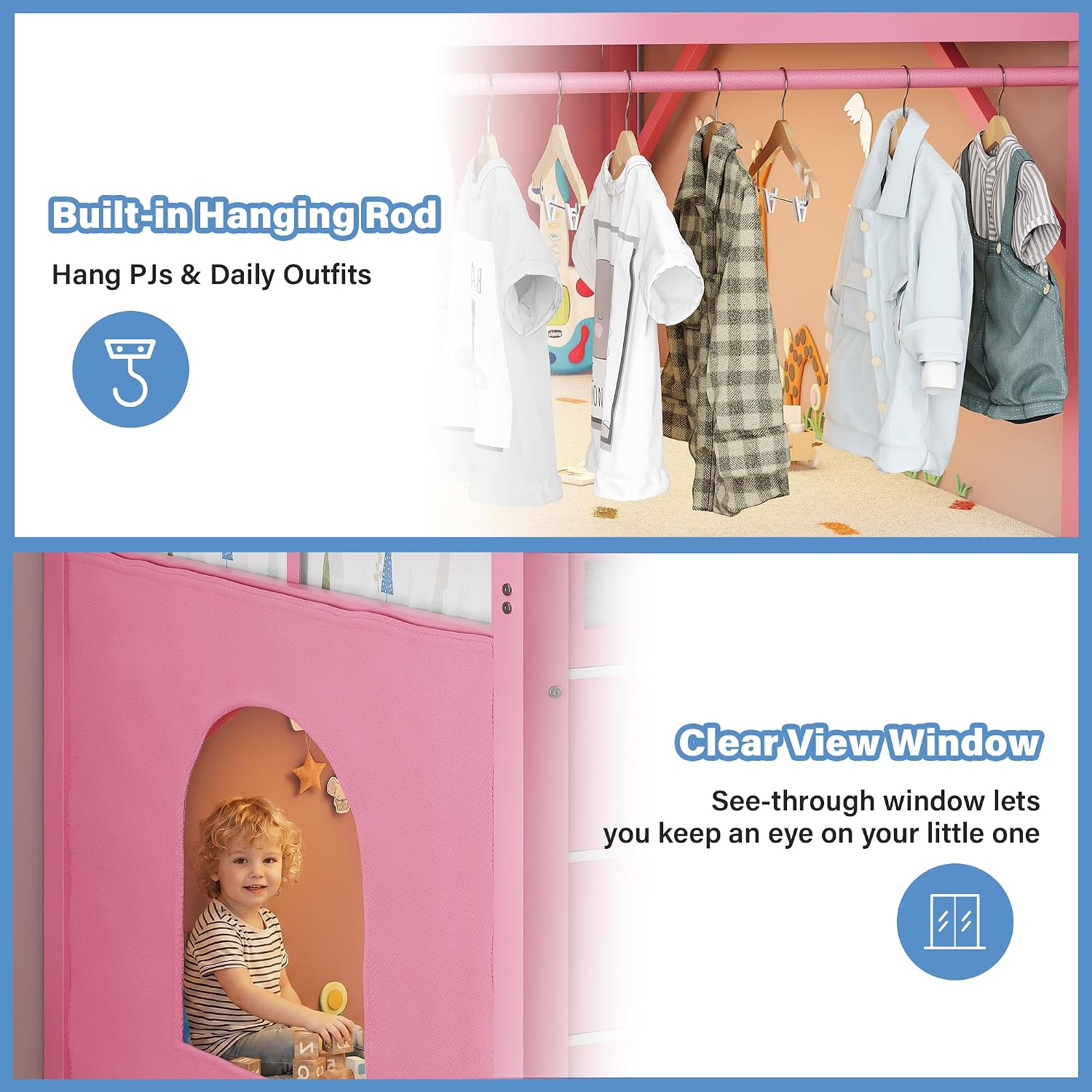 iPormis Low Loft Bed Twin Size with Bookcase, 8 Storage Drawers, Metal Kids Loft Bed with 13 Inch H Safety Guardrail, Play Curtain, Under-Bed Play Space - Pink