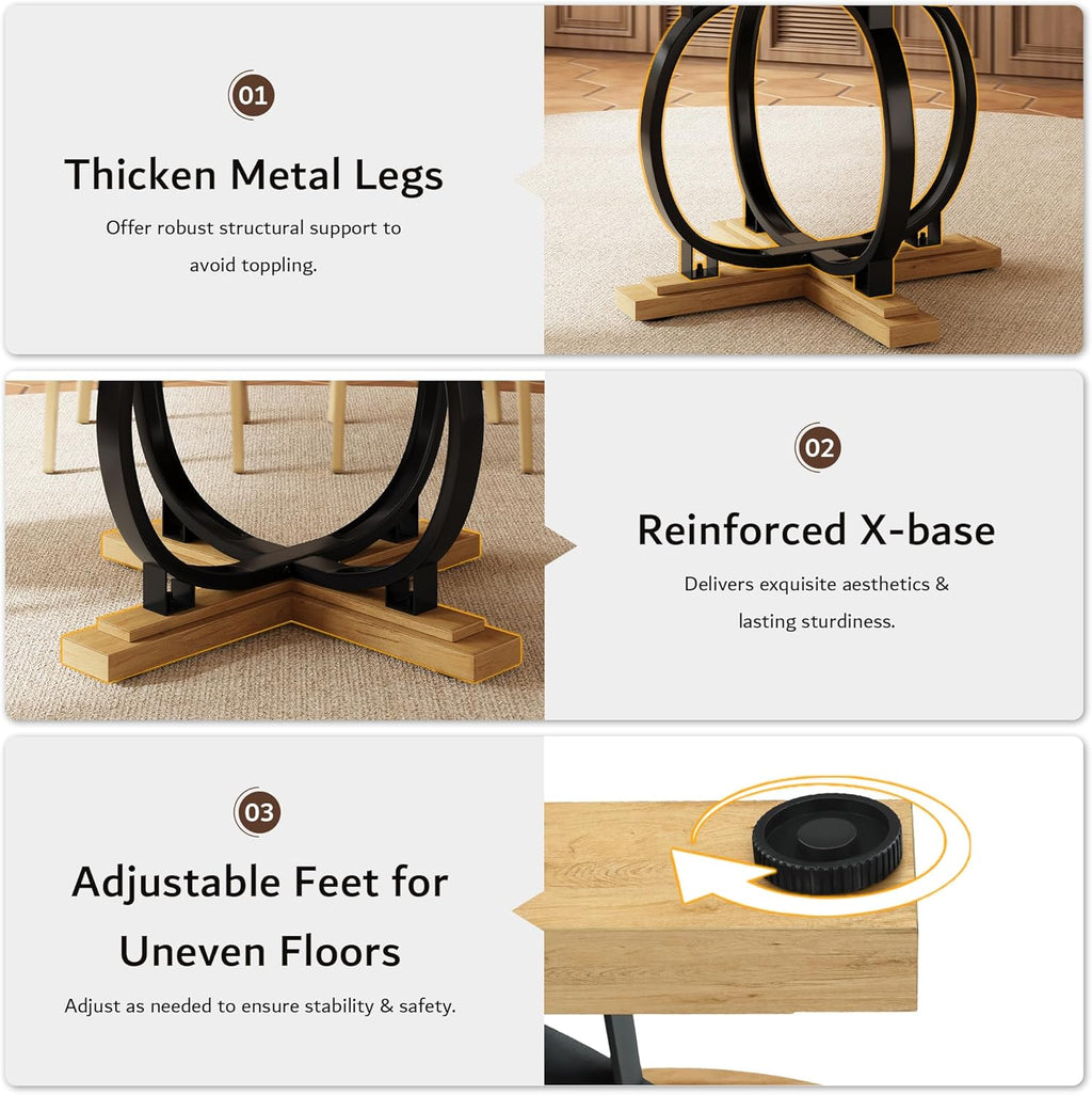 iPormis 59'' extendable round dining table for 4 to 6, featuring a sleek design and sturdy construction in a modern setting.