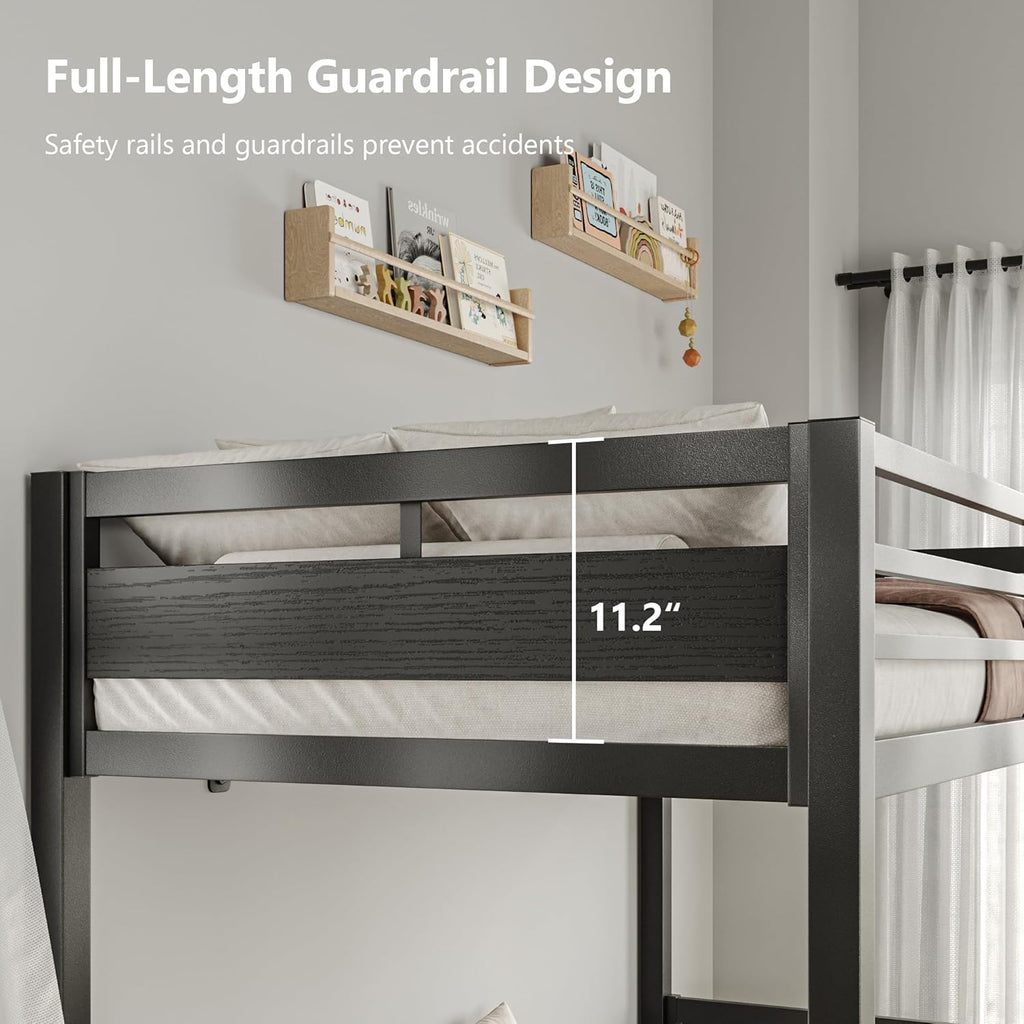 iPormis Metal Bunk Bed Twin Over Twin, Heavy Duty Bunk with High Guardrail and Safety Entrance Design, Under-Bed Storage Space, Easy Assembly, Noise Free, Black