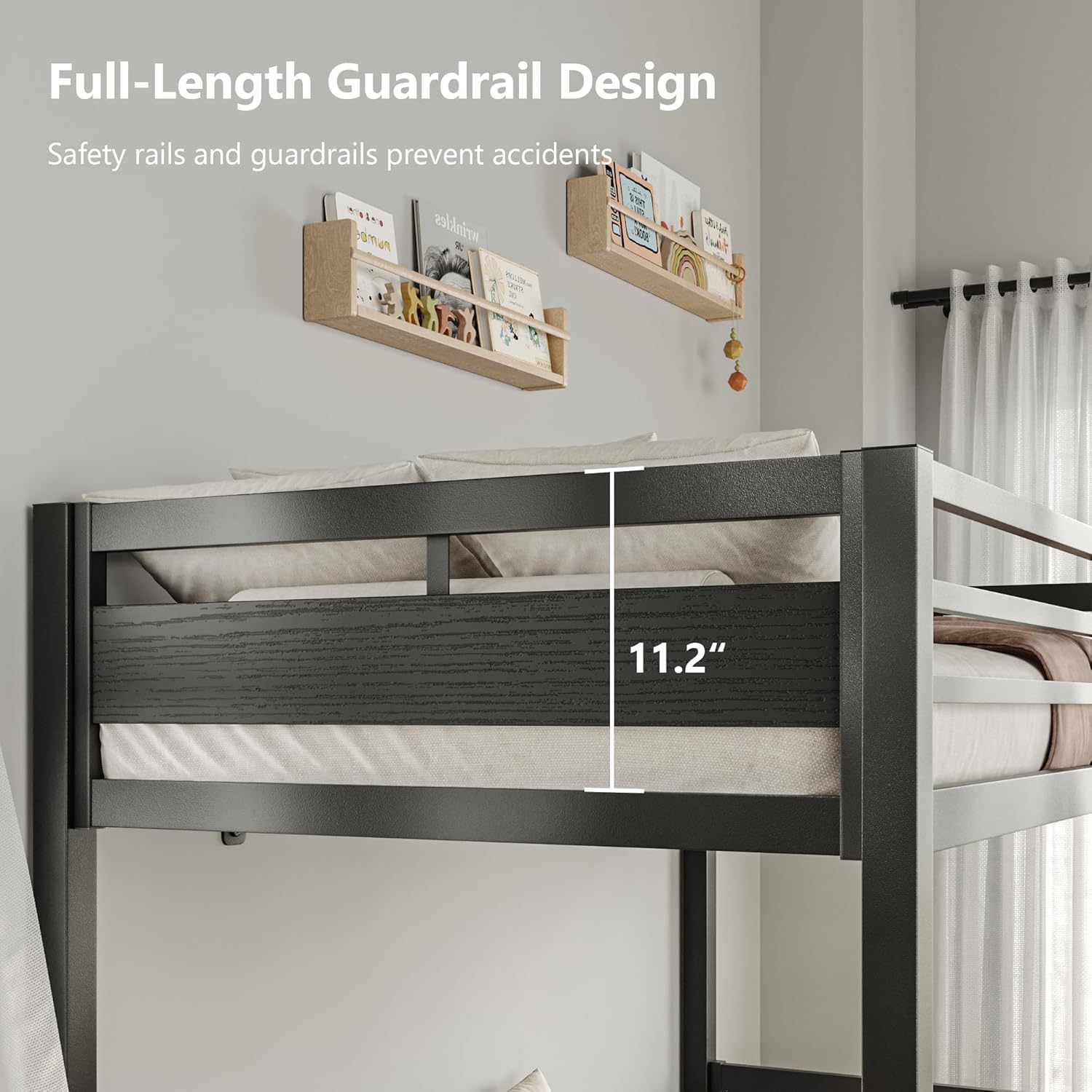 iPormis Metal Bunk Bed Twin Over Twin, Heavy Duty Bunk with High Guardrail and Safety Entrance Design, Under-Bed Storage Space, Easy Assembly, Noise Free, Black