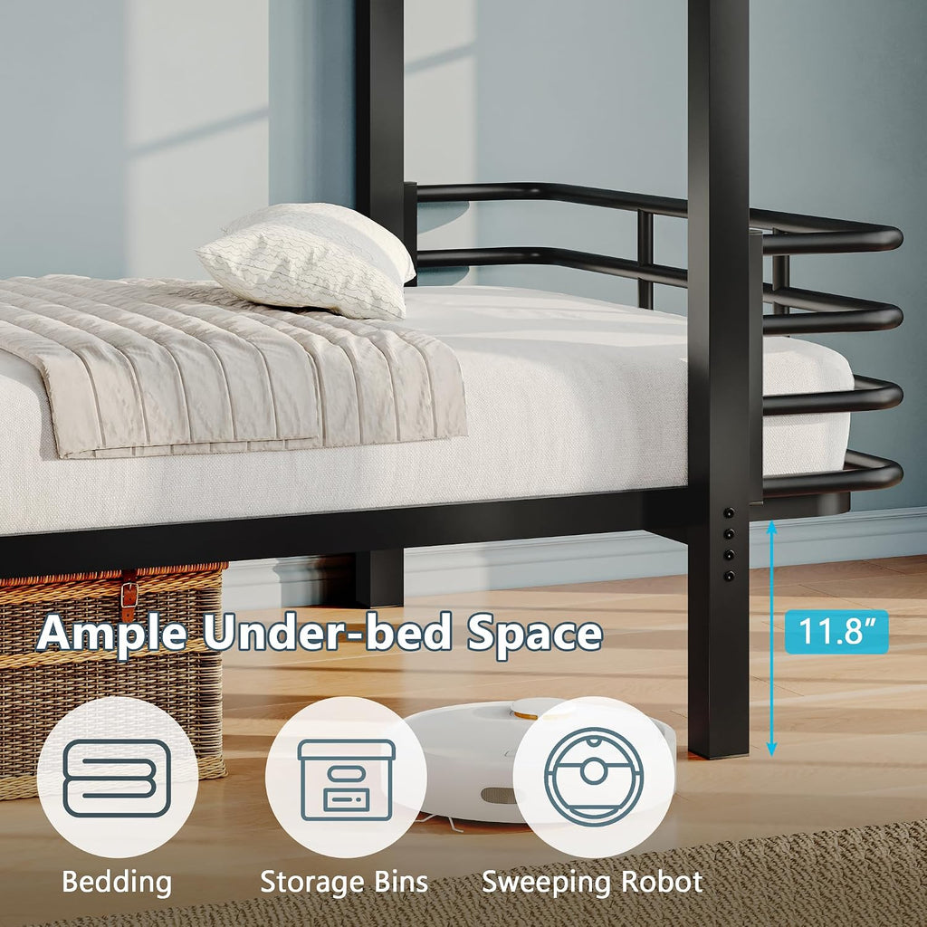 iPormis Metal Bunk Bed Twin Over Twin, Heavy Duty Bunk with High Guardrail and Ladder with Built-in Handrails & Wide Steps, Under-Bed Storage Space, Easy Assembly, Noise Free, Black