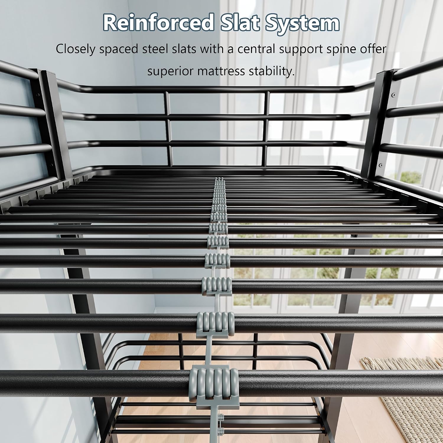 iPormis Metal Bunk Bed Twin Over Twin, Heavy Duty Bunk with High Guardrail and Ladder with Built-in Handrails & Wide Steps, Under-Bed Storage Space, Easy Assembly, Noise Free, Black