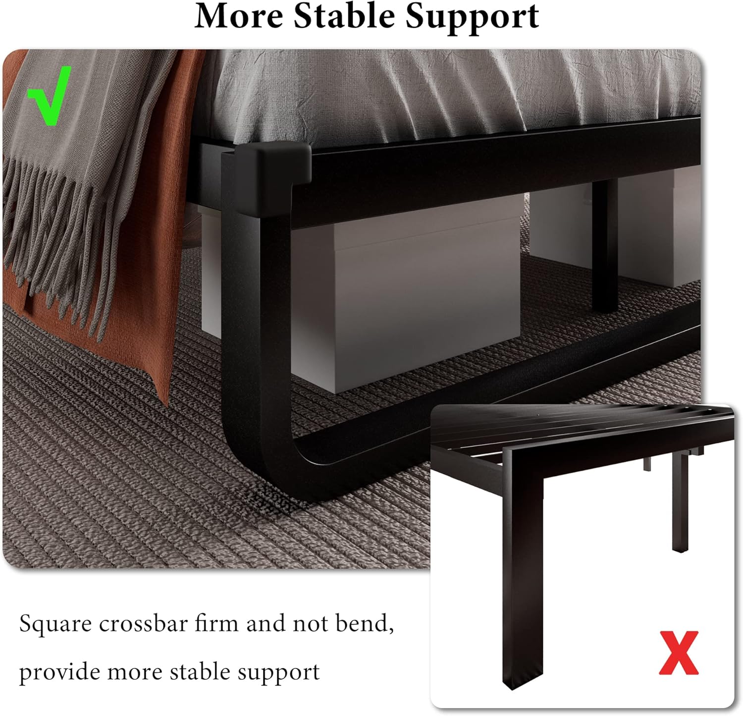 iPormis Queen Bed Frame with Headboard Faux Leather Upholstered Bed Frame Platform, All Metal Slats Support Platform Bed Frame with 12" Under Bed Space, Noise Free, No Box Spring Needed, Black