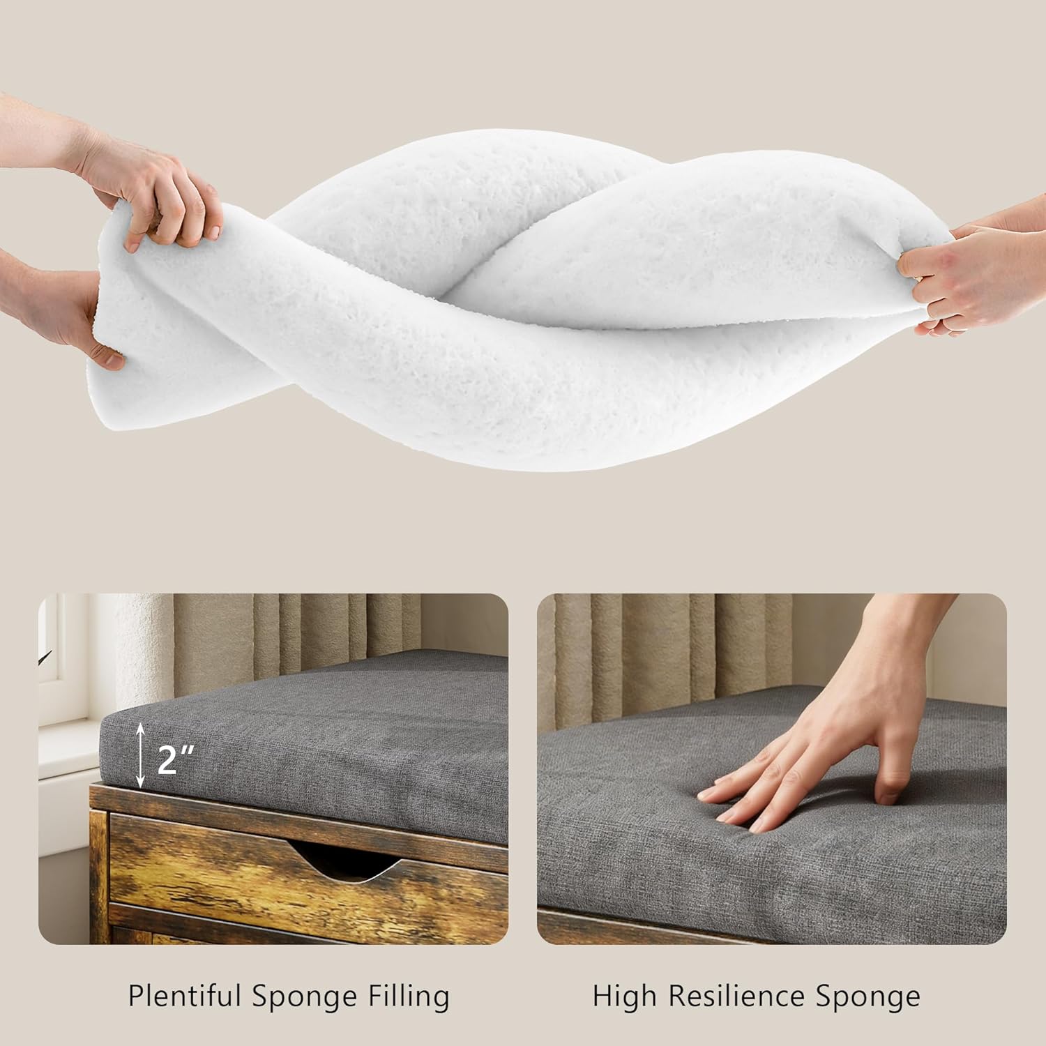 iPormis Shoe Storage Bench,40" Wide 2-Tier Shoe Bench with Padded Seat Cushion and Lift Top Storage,Entryway Bench with Adjustable Shelf,Wooden End of Bed Bench,Rustic Brown