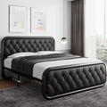 iPormis Queen Size Metal Bed Frame with Leather Headboard, Heavy-Duty Platform Bed Frame, Thicker Metal Steel Slats Support, 12'' Under-Bed Space, Noise-Free, Easy Assembly, Black