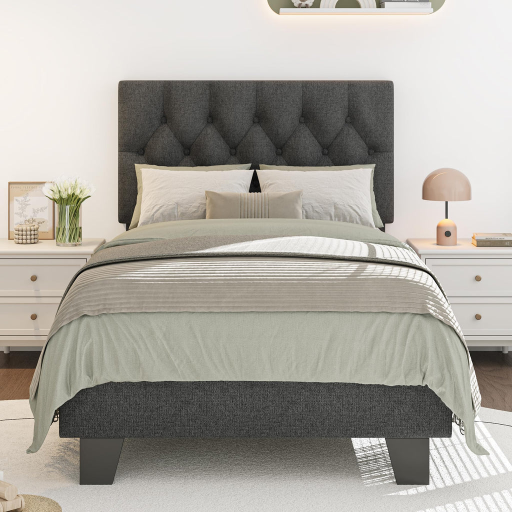 iPormis Upholstered Queen Size Bed Frame with Button Tufted Headboard, Velvet Platform Bed with Thickened Support Legs, Noise-Free/No Box Spring Needed/Easy Assembly, White