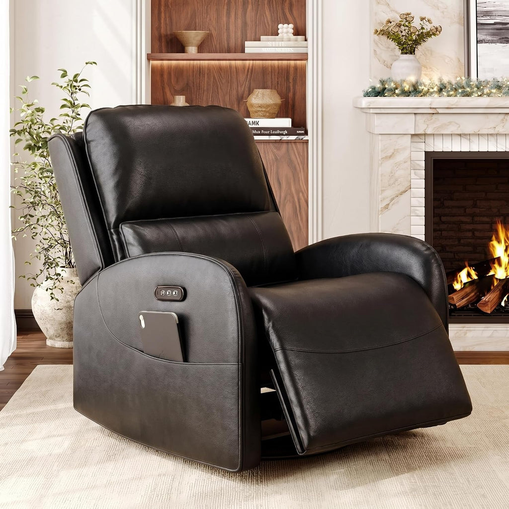 iPormis Power Recliner Chair, Leather Electric Swivel Rocker Recliner Chair with Power Headrest/Lumbar Support/Charging Ports for Adults, Recliner Single Sofa Chair for Living Room/Bedroom, Brown